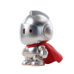 Chrome Robot Superhero 3D Icon - Metallic Mascot