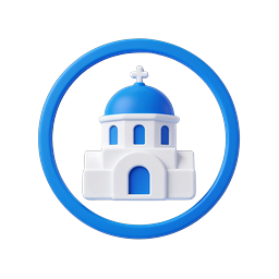 Blue Church Building Icon - 3D Religious Symbol
