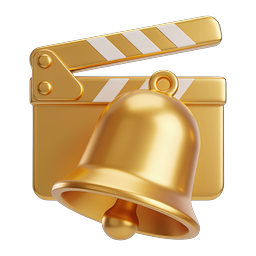Golden Cinema Bell Notification Icon - 3D Render