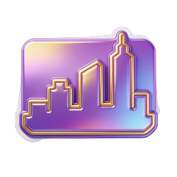Purple Gold City Skyline Icon - Urban 3D Design