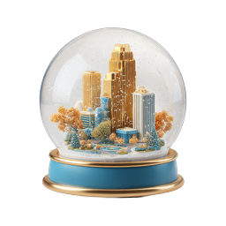 Miniature City Snow Globe 3D Icon - Festive Urban Decor