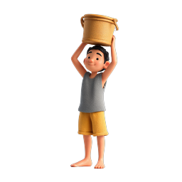 Clay Boy Pouring Water Bucket 3D Icon