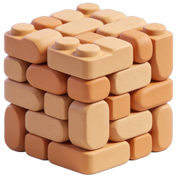 Clay Brick Wall Cube Icon | 3D Masonry Texture