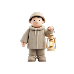 Charming Clay Child Explorer with Glowing Lantern Icon