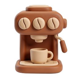Clay Coffee Machine 3D Icon - Espresso Maker Design