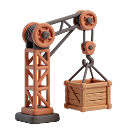 Clay Crane Construction Icon with Wooden Crate