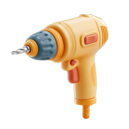 Clay-Style Power Drill Icon - 3D Rendered Tool