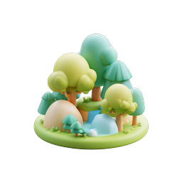 Clay Style Miniature Forest Island Icon - 3D Nature Scene
