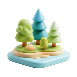3D 粘土风格森林岛屿插画图标