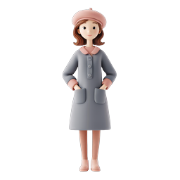 Clay Style Girl Character Icon with Pink Beret