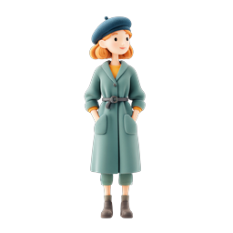 Clay Style Girl Character with Beret and Trench Coat