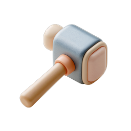 Clay Style Hammer Icon - 3D Rendered Tool Graphics