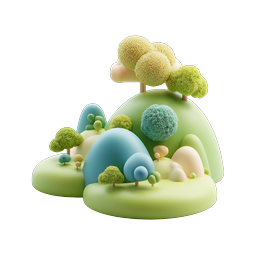 Clay-Style 3D Hills Landscape Icon with Pastel Trees