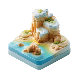 Clay Style Island Cliff Diorama 3D Icon | Coastal Miniature
