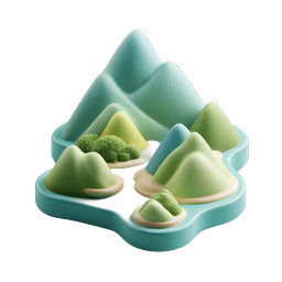 Icona 3D montagne a isola in stile argilla | Viaggi e Natura