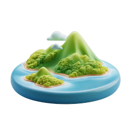 Clay-Style Tropical Island Mountain Icon 3D Render