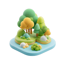 3D Clay Island Nature Scene with Trees and Rocks