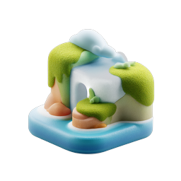 Icona 3D paesaggio cascata su isola in stile argilla