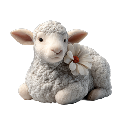 Icona di simpatica statuina di agnello in argilla con margherita