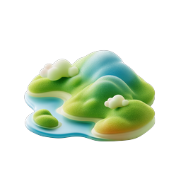 3D Clay Style Island Landscape Icon with Mountains