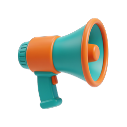 Icône de mégaphone en argile - Porte-voix 3D bleu sarcelle et orange