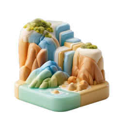Clay Miniature Landscape Waterfall Icon | 3D Nature Scene