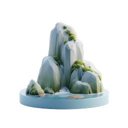 Clay Mountain Island 3D Icon with Waterfall