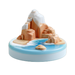 Clay Mountain Island 3D Icon | Tropical Landscape