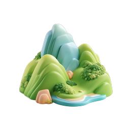 ไอคอน 3D เกาะภูเขาดินปั้น - ทิวทัศน์ธรรมชาติ