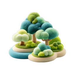 Ícone 3D de Ilha Natural Estilo Clay | Árvores e Vegetação Suaves