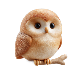 Cute Clay Owl Perched on Branch - 3D Wildlife Icon