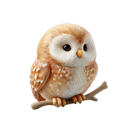 Clay-Style Barn Owl Perched on Branch | 3D Nature Icon