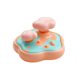 Whimsical Clay Pond 3D Icon with Pink Cloud Figures