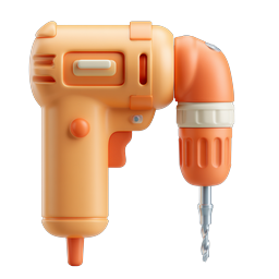 Clay 3D Power Drill Icon - Orange Construction Tool