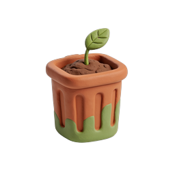 Clay Plant Pot Sprout Icon - 3D Gardening Illustration
