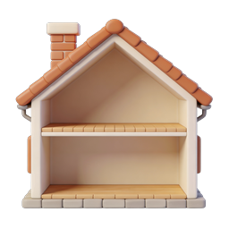 3D-Haus-Icon im Clay-Stil mit aufgeschnittener Innenansicht