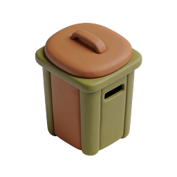 Clay Trash Can 3D Icon - Waste Bin Illustration