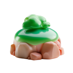 Ícone de Árvore de Argila 3D sobre Rochas - Design Natural Verde Brilhante