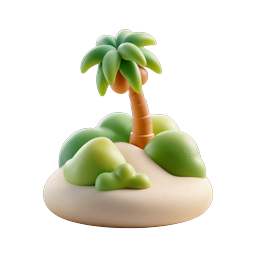 Clay Style Tropical Island with Palm Tree Icon