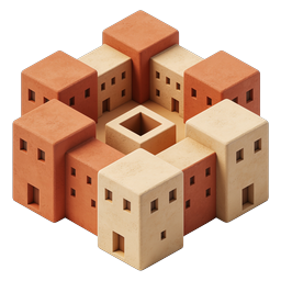 Clay Village Buildings Isometric 3D Icon