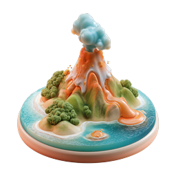 Clay Volcano Diorama 3D Icon - Erupting Island