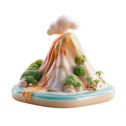 Clay Style Volcano Island 3D Icon with Lava and Smoke