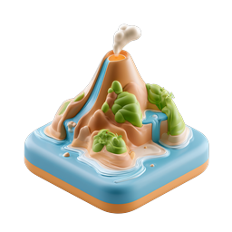 Clay-Style Volcanic Island 3D Icon - Tropical Nature