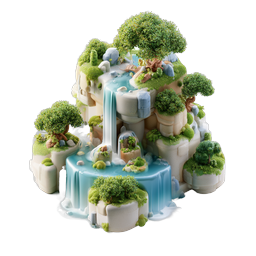 Whimsical Clay Waterfall Island 3D Illustration