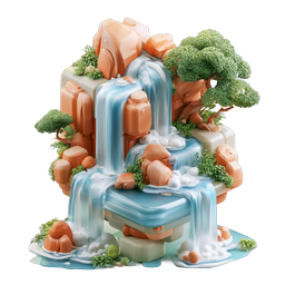 Clay-Style Waterfall Nature Scene 3D Icon