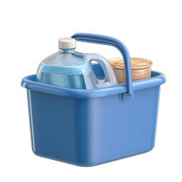 Blue Cleaning Bucket Supplies 3D Icon for Housekeeping