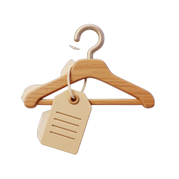 Wooden Clothes Hanger with Price Tag Icon - 3D Render