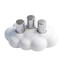 Cloud Computing Icon - Metallic Stacks on Fluffy Cloud
