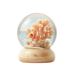 Clownfish in Coral Reef Snow Globe 3D Icon