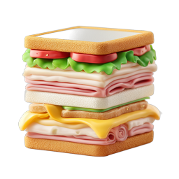 Clay Style Club Sandwich 3D Icon - Layered Food